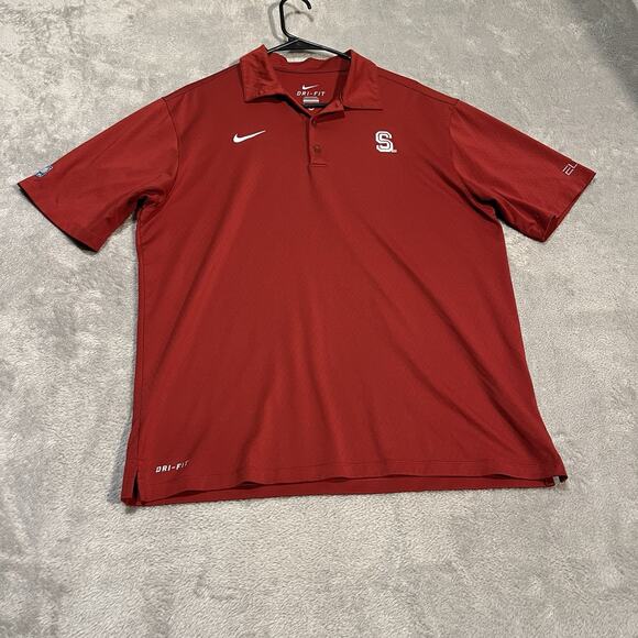 Stanford Cardinals Polo Shirt Mens Medium Red Nike Elite Dri-Fit NCAA University - Picture 1 of 9